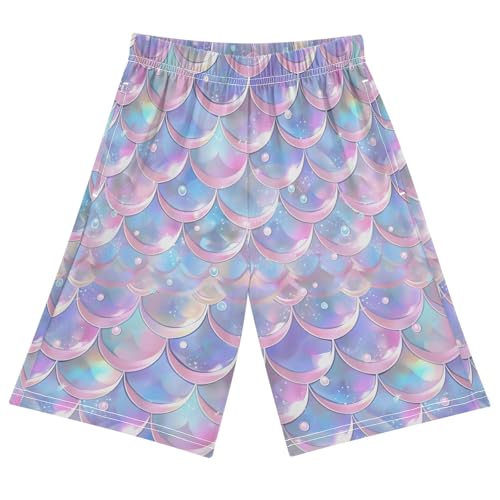 Purple and Blue Mermaid Scales Short Pajama Pants Bottoms Soft Sleepwear with Pockets