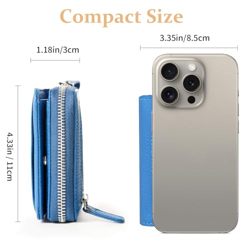 Image of Genuine Wallet Women RFID Blocking Card Holder, Small Leather Womens Wallet with Zipper ID Window Coin Pocket