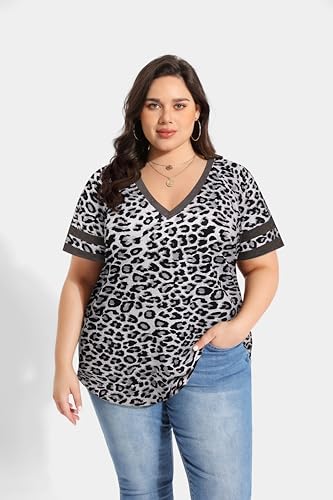 Image of CARCOS Womens Plus Size Tops Short Sleeve Shirts V Neck Tunic Floral /Tie Dye /Solid Summer Tees XL-5X