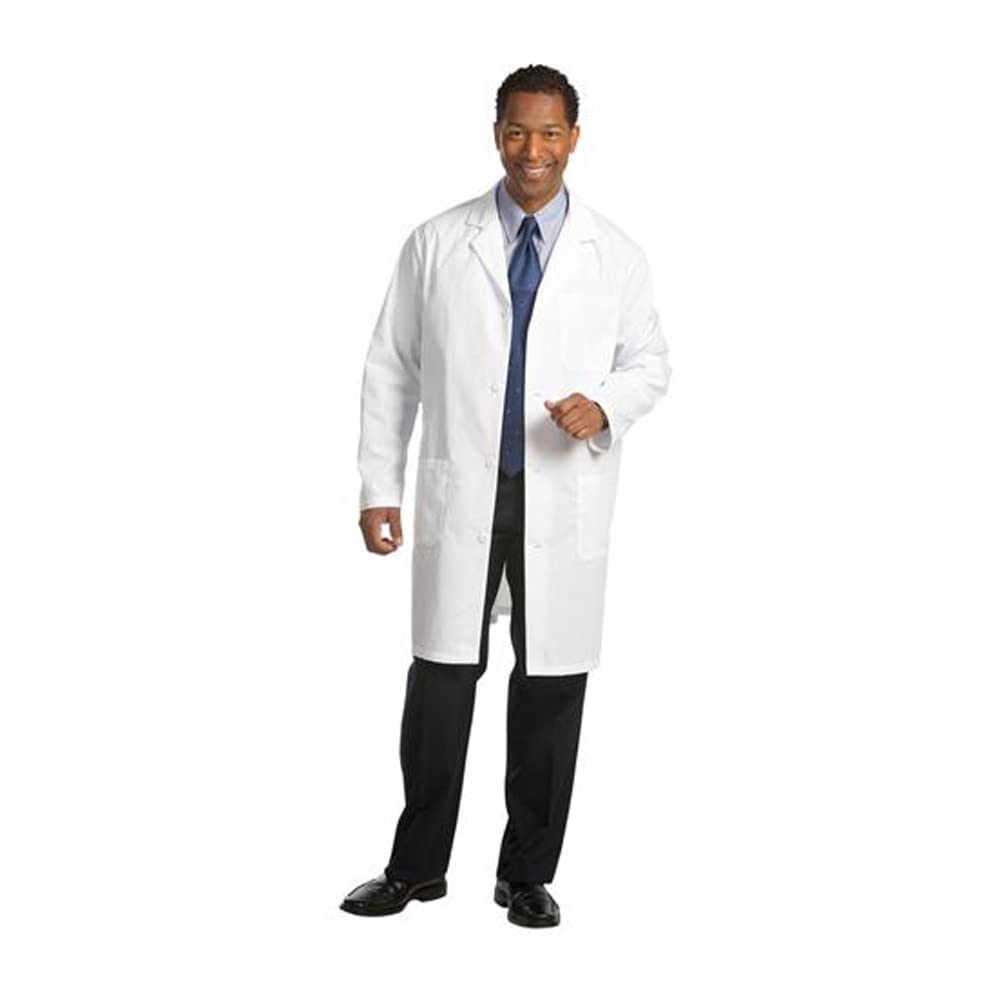 432S Polyester/Cotton Men's Consultation Lab Coat with Button Front, 39" Length, Small, White