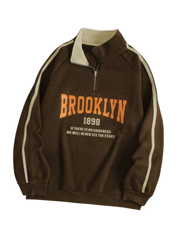 Imsa Moda Men’s Collar Chain Cotton Fleece Sweatshirt | Warm Hoodie for Gym, Travel & Casual Winter Wear Coffee