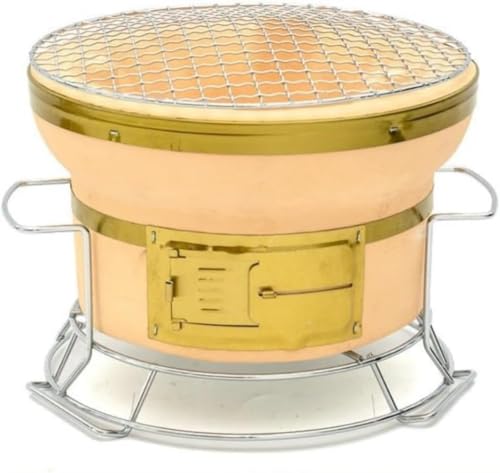 Getgen焼き網つき 珪藻土丸型七輪 セラミック火鉢 テーブルバーベキューグリル 屋外キャンプグリル用焼き鳥炭ポータブルバーベキューストーブ