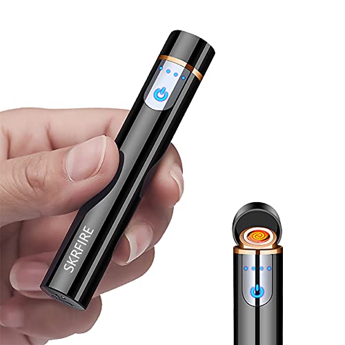 SKRFIRE Mini Electric Lighter, Cigarette-Shaped Windproof Lighter, Rechargeable USB Lighter, Portable Smart Touch Sensor Switch Cigarette Lighter (Black)