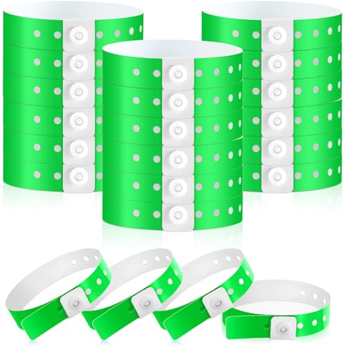 Image of Henoyso 300 Pcs Green Plastic Wristbands for Events Vinyl Waterproof Pool Wristbands Neon Color Plastic Bracelet for Party Events Arm Band Identification for Concerts Carnivals