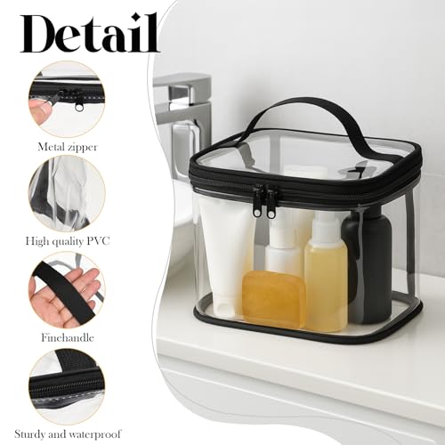 6 Pack Clear Makeup Bags Travel Toiletry Bag Waterproof Cosmetic Bag Transparent Organizer Pouch Storage Carry Handbag with Zipper Handle for Women Men Vacation Bathroom Essentials Accessories3