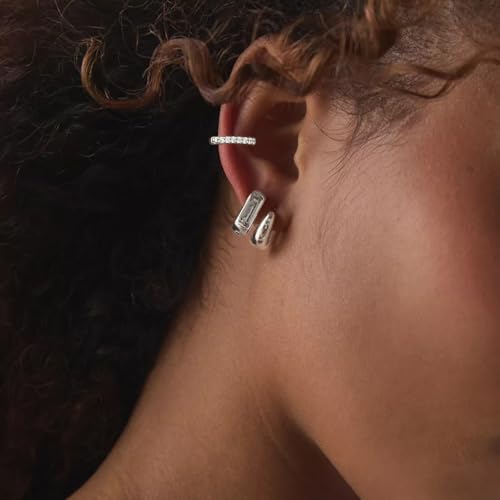 DAILI Hypoallergenic Sterling Silver Hoop Earrings Set | 3 Pairs Chunky Gold Huggies with Cubic Zirconia for Women - Lightweight & Versatile Designs for Multiple Piercings - Image 5