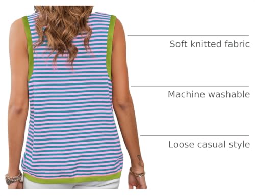 Image of Dokotoo Womens Summer Tops 2026 Casual Striped Color Block High Neck Tank Top Loose Knit High Low Sleeveless Shirts Blouses