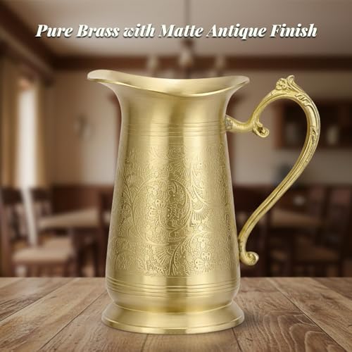 Image of cWc Pure Brass Itching Dinner Set - 70-Piece Traditional Indian Thali Set with Brass Plates, Bowls, Glasses, Spoons, Forks, Serving Handi, Jug & Tray | Premium Handcrafted Tableware