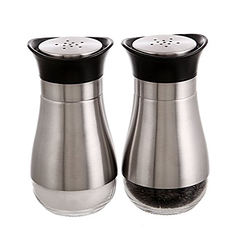 Salt and Pepper Shakers Set - Elegant Stainless Steel with Glass Bottom