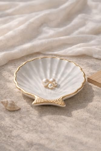 Image of TREETRUNK Handmade Concrete Shell Trinket Tray | Jewellery /Makeup /Table Organizer | Home Decor | Candle Tray | Multipurpose | Gold Foil | 9.5x9.5cm