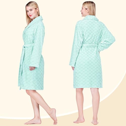 Image of PAVILIA Plush Robe for Women, Soft Fleece Short Bathrobe, Warm Lightweight Knee Length Lounge Robe with Pockets