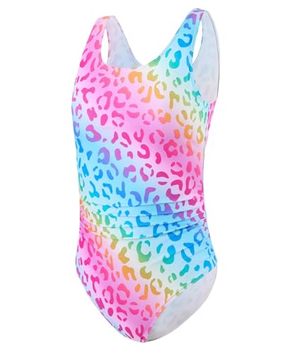 DivingBirds Badeanzug Mädchen mit Soft-Pads Kinder Einteiliger Schwimmanzug Mädchen Hawaii Elastische Breitenträgern UV Badebekleidung, Rosa 11-12 Jahre (146-152)