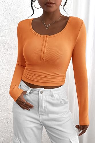 Image of PRETTYGARDEN Women's Fall Long Sleeve Henley T Shirts