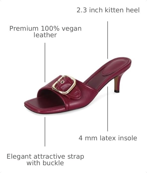 Image of Dsevht Black Kitten Heel Sandals Stiletto Low Heels Slip On Slides Mule Sandal Square Open Toe Dress Shoes for Women