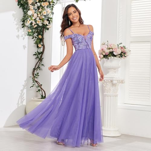Formal Dresses Long Tulle Evening Gowns Sleeveless Off Shoulder A Line Sparkly Sequin Party Guest Homecoming Dress2