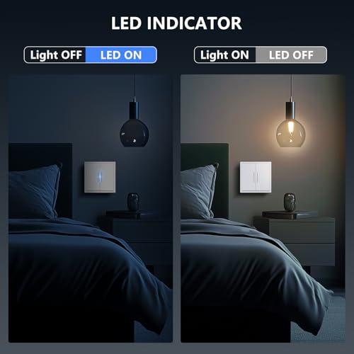 BSEED Lichtschalter Unterputz mit Steckklemme,2 Fach 1 Weg Lichtschalter mit LED Kontrollleuchte,Modern Wandschalter mit PC Rahmen,Unterputz Schalter Weiß - 80X80mm