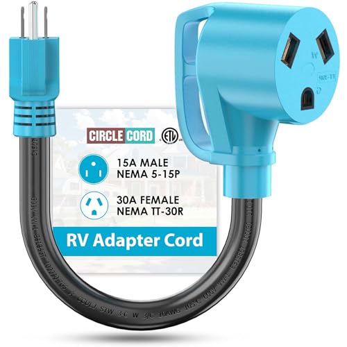 CircleCord 30 Amp to 110 Volt RV Adapter Cord, 30A to 15A NEMA 5-15P...
