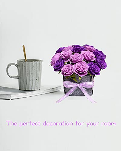 Image of BAZIMA ALICE DIY Felt Flower Art Craft Kit, DIY Purple Roses Pot Bonsai Kit, Floral Gifts, Beginner Craft Kit, Arrange Pre-Cut Flowers and Foliage