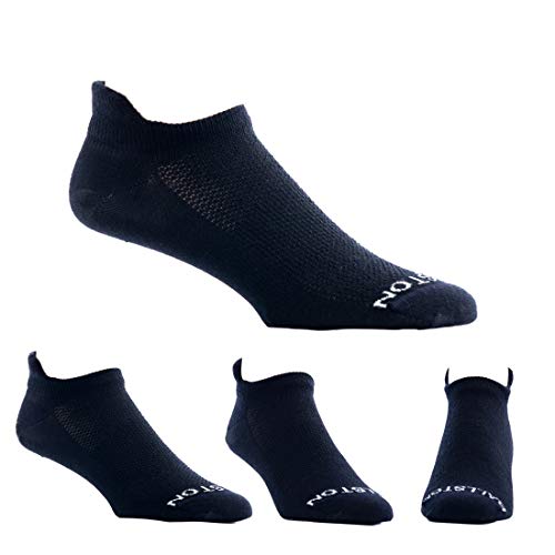 Ballston Merino Wool Blend No Show Socks - 4 Pairs for Men and Women(Black, L (Fits Men's Shoe 9-12, Women's 10-12))