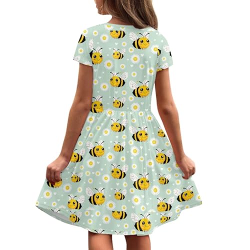 Image of Girls Dress with Pockets Basic Short Sleeve High Waist Swing Skater Dress School Party Dress for Kids