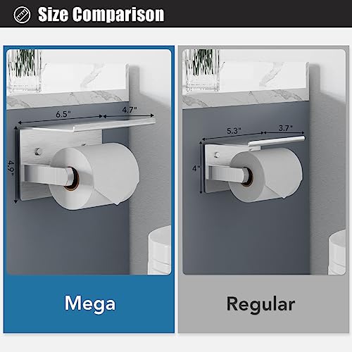 Tindbea Mega Size Toilet Paper Holder With Shelf + Towel Robe Hooks, Adhesive Or Screw Wall Mounted Toilet Paper Roll Holder, Stainless Steel Bathroom Hardware Set (Brushed Nickel) #TOP4