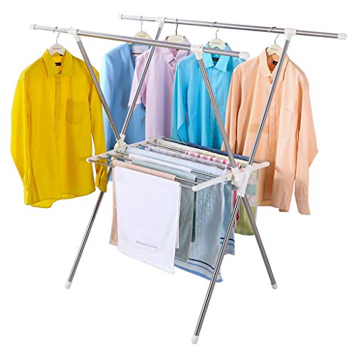 Tendedero de ropa Estante de secado creativo tipo X Estante de secado interior plegable for piso Balcón casero Estante de secado de estante fresco de acero inoxidable Estante de lavandería