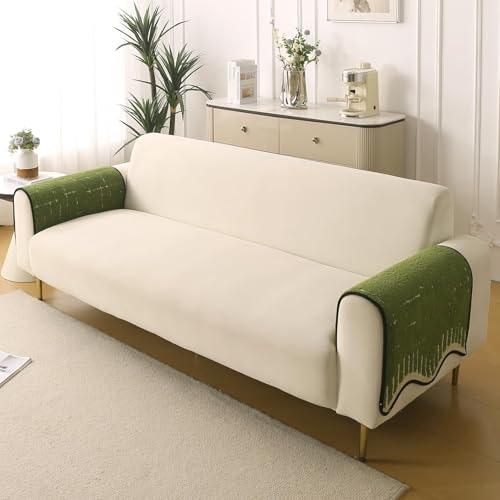 Image of HOKIPO Premium Supple Soft Wavy Anti-Slip Armrest Cover for Sofa, 1 Pair, Green (NEW-AR-5971-GRN*2)