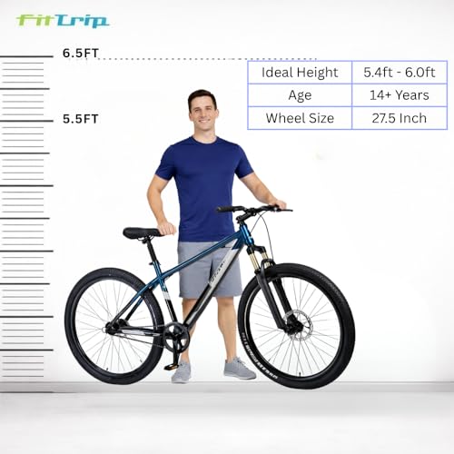 Image of FitTrip Dominator 27.5 Inch Unisex MTB Cycle Without Gear with Zoom Lockout Suspension & Powerful Imported Clarks Dual Disk Brakes | MTB Cycle Single Speed for Men Non Gear | (Mariana Teal Blue)