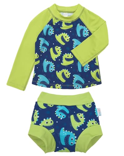 Image of ALVA 2 Pcs Long Sleeve Rash Guard Swim Diaper Sets, Baby Toddler Swimsuit UPF 50+ Sun Protection for Boy and Girl