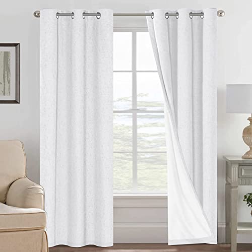 Image of H.VERSAILTEX 100% Blackout Curtains for Bedroom Thermal Insulated Linen Textured Curtains Heat and Full Light Blocking Drapes Living Room Curtains 2 Panel Sets, 42x84 - Inch, White