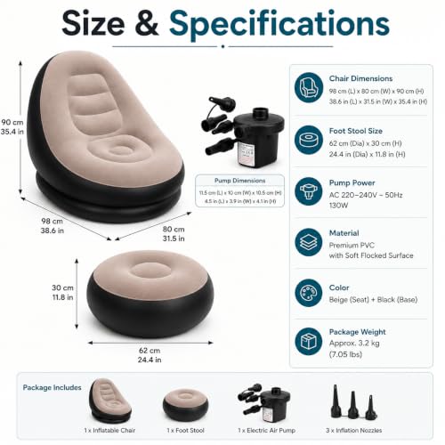 Image of Inflatable Air Sofa - Portable Lazy Lounge Chair for Home, Camping & Outdoor Use - Comfortable Blow Up Couch for Relaxation