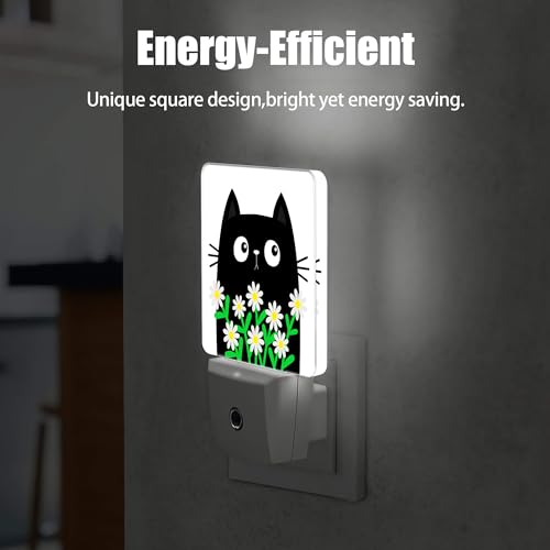 Image of Cat Kitten Daisy Night Light, Camomile Bouquet Plug into Wall with Dusk to Dawn Light Sensors, Warm Nightlights for Bedroom, Bathroom, Hallway, Kitchen, Gifts Ideal for Women Men