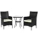 Outsunny Conjunto de Muebles Ratán para Jardín Formado por 1 Mesa y 2 Sillones con Cojines Estructura de Metal y Ratán Negro