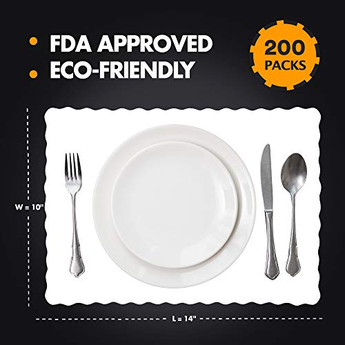 [200 Pack] Disposable 14 x 10" Plain White Paper Placemat with Decorative Wavy Scalloped Edge - Thumbnail 2