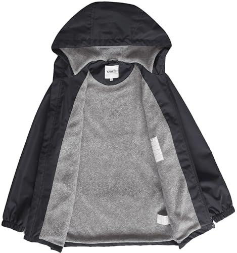 Image of Boys Girls Rain Jackets Waterproof Hooded Fleece Raincoats Lightweight Windbreakers for Kids