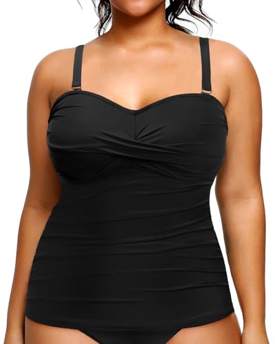 Aqua Eve Plus Size Tankini Top Only Bandeau Swim Top Strapless Swimsuit Top Twist Front Bathing Suit Top No Bottom2