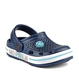  Coqui Mädchen Jungen Clog Sandalen Freizeitsandalen Hausschuhe Slipper Pantoletten Gartenschuhe Slide antibakteriell rutschfest Kinder-Clogs 6423 Lindo (Navy/White PRBLM Amulet, Numeric_34)