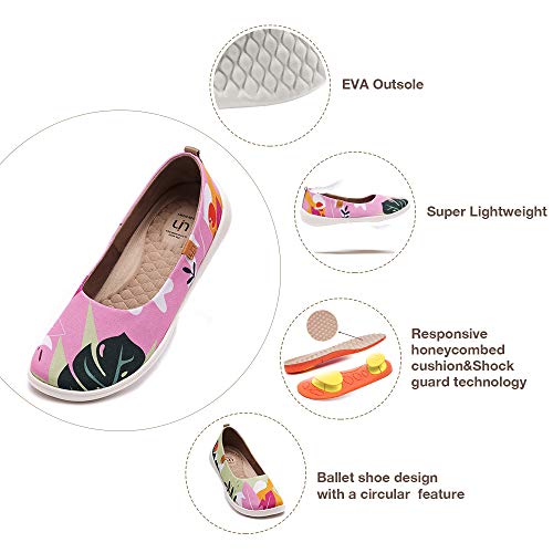 Uin Women's Ballet Flats Cute Floral Lightweight Slip On Art Painted Comfort Round Toe Shoes Summer Jungle (36) #TOP2