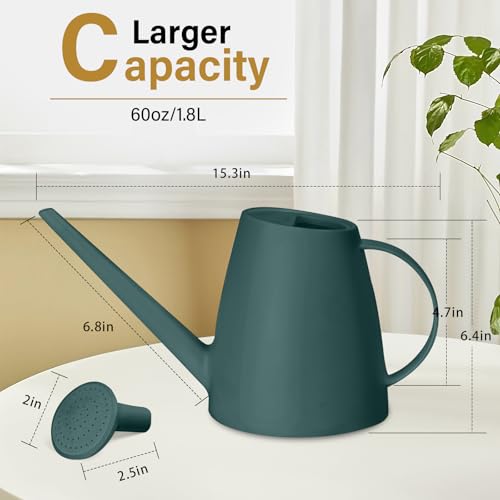 Image of Plastic Watering Can for Home Plant Garden1 /2 Gallon Blackish Green