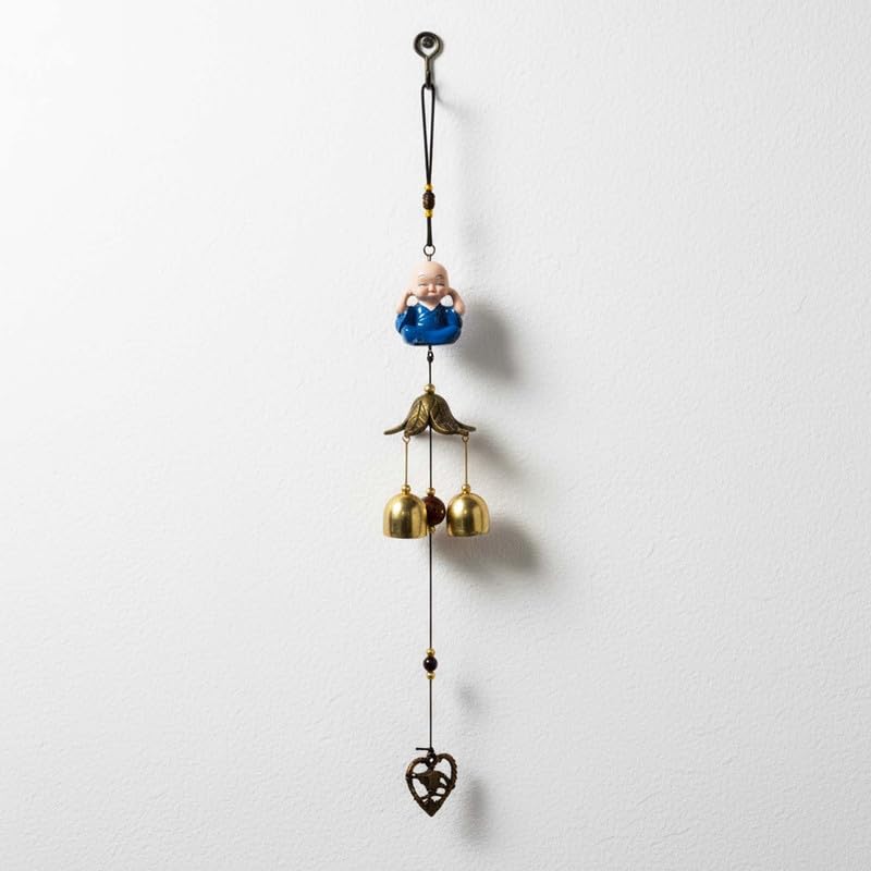 Amazon Brand – Umi Feng Shui Monk Figurine Hanging Wind Chime with 3 Brass Bells | Spiritual Door Hanging for Positive Energy, Good Luck & Home Décor – Balcony, Living Room & Gift (Blue)-image-30