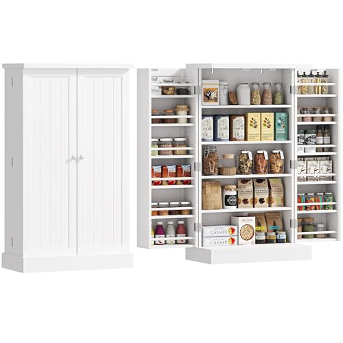 HOMCOM Buffet Cuisine Rangement Armoire Cuisine 12 étagères de Porte Planches réglables 60 x 30 x 104 cm pour Salon, Salle à Manger en Bois Blanc