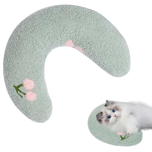 Disnace Kopfkissen für Hunde Katzen, 27x17x6cm U-förmiges Kissen zum Schutz der Halswirbelsäule, weich & komfortabe, Katzenkissen Hundekissen für Welpen, Haustierspielzeug ins Katzenbet (Grün)