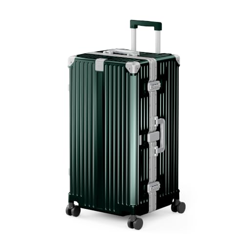 Image of ALPHA CAMP Trunk Luggage 28 Inch with Aluminum Frame Zipperless Suitcase | Large Checked Thickened 3-Layer PC Hardside Luggage with TSA Lock,Charging Port,Cup Holder and Spinner Wheels for Travel
