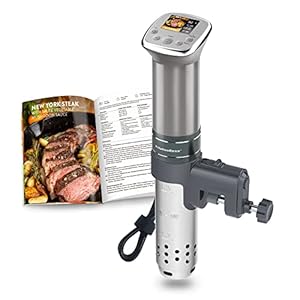 KitchenBoss Sous Vide Garer Stick precisiekoker• 1100W • 360° circulatie • 40℃-90℃ temperatuurbereik (± 0,1 ° C) • IPX7 waterdicht • LED-display • tot 15L volume • incl. 10 stuks vacuümzakken