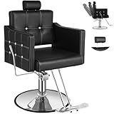 Black Reclining Salon Chair for Hair Stylist, Heavy Duty Barber Salon Chair, Hair Chairs 360° Swivel, Adjustable Height, Ergonomic Reclining Stylist Chairs for Beauty Salon