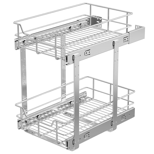 Image of 2 Tier Pull Out Cabinet Organizer 11 inch W X 17 inch D, Chromed, Full Slide Out