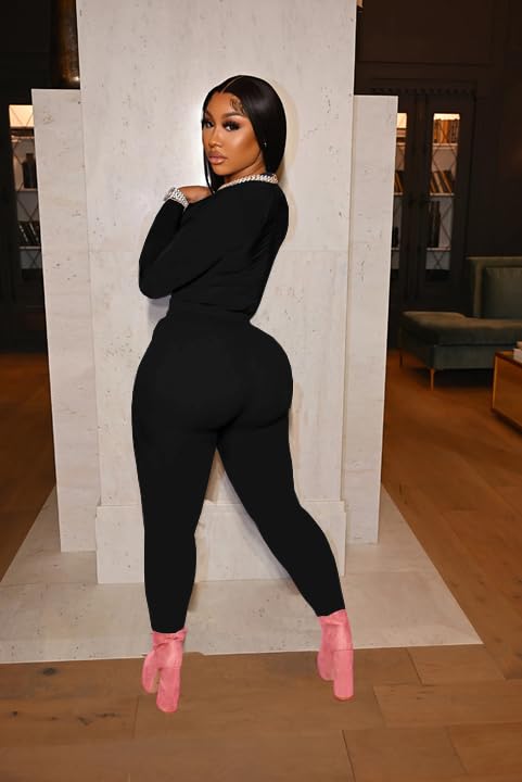 HBQ Womens 2 Piece Outfits Tracksuits Long Sleeve Tunic Tops Bodycon High Waist Leggings Pants4