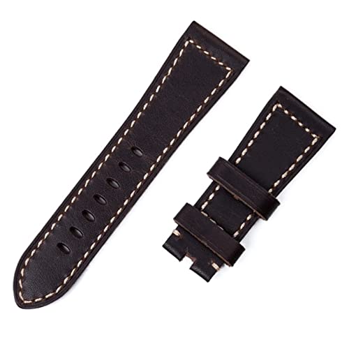 Bracelet montre 26mm cuir italien marron rugueux pour Panerai boucle noire