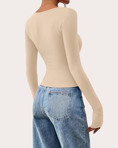 BTFBM Long Sleeve Shirts for Women 2025 Fall Fashion V Neck Knit Ruched Slim Fit Casual Basic Tees Going Out Tops Y2k3