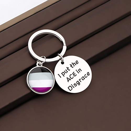 CENWA Asexual Pride Gift LGBTQ Gift Asexual Pride Flag Jewelry I Put The ACE in Disgrace Keychain4